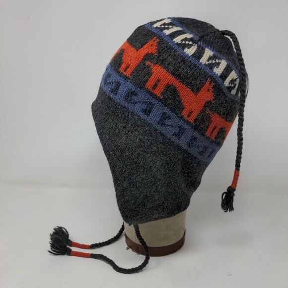 Unbranded Men's Knit Beanie Hat Gray OSFM Wool Blend Lined Llama Pattern - Picture 4 of 12